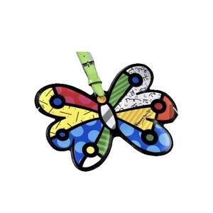 Britto Giftcraft Butterfly Luggage Tag Green Strap Faux Leather Large New Sealed